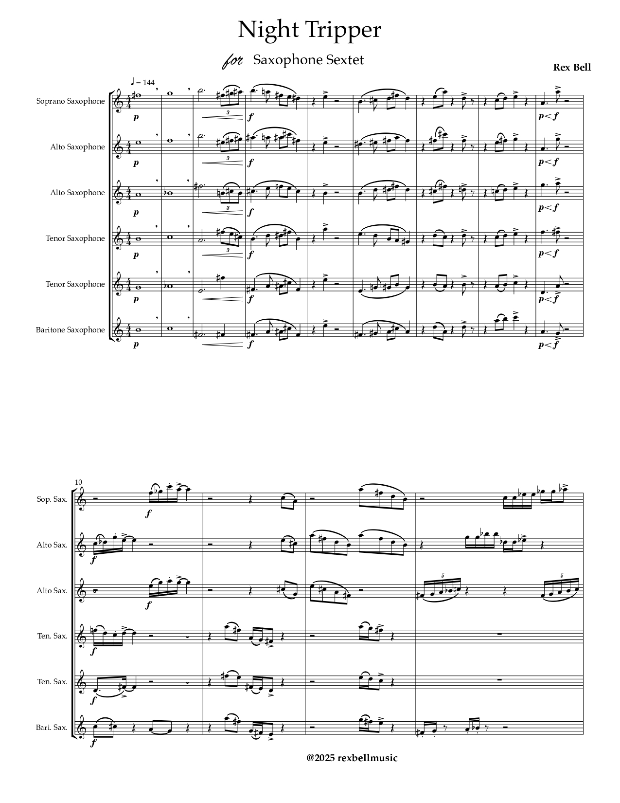 Night Tripper For Saxophone Sextet 